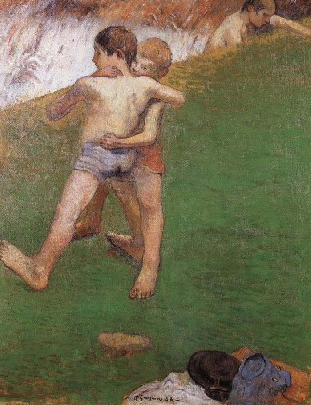 Paul Gauguin chidren wrestling oil painting image